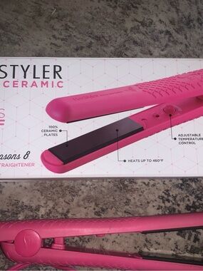 Hot Pink Ceramic Hair Straightener with Adjustable Heat